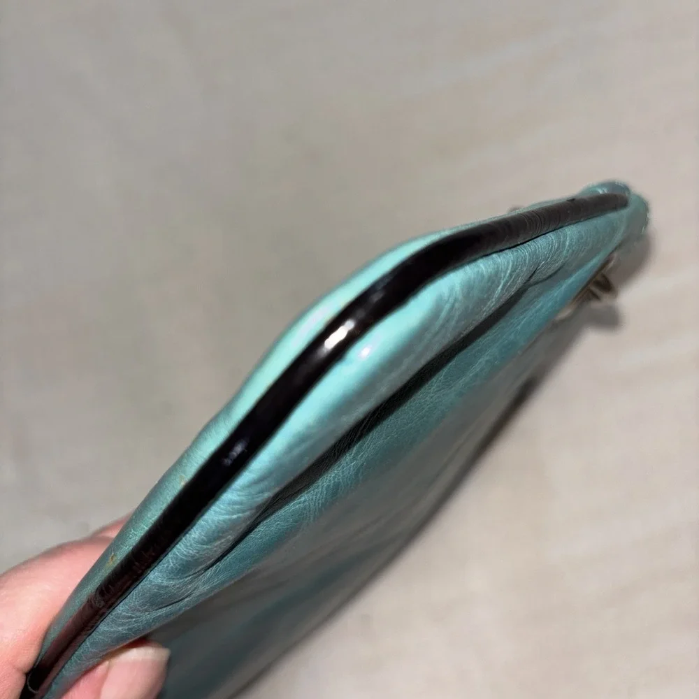 Sophia Visconti Wristlet Leather Wallet Purse Teal Crinkle Texture